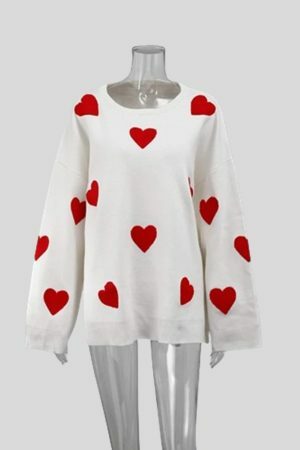 Chic Embroidery Knit Sweater: Love Heart Pullover, Loose Fit Top, Thick Winter Jumper