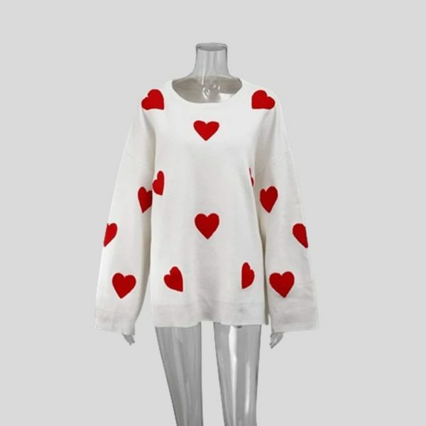 Chic Embroidery Knit Sweater: Love Heart Pullover, Loose Fit Top, Thick Winter Jumper