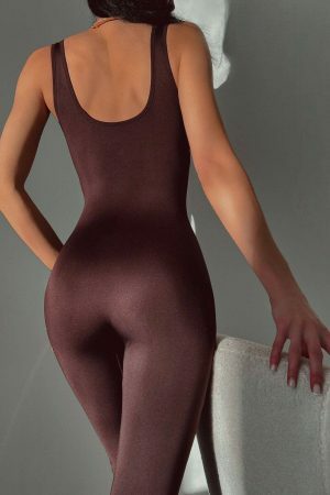 Chocolate Sleeveless Double Layered Stretchy Y2K Streetwear Jumpsuit