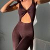 Chocolate Sleeveless Double Layered Stretchy Y2K Streetwear Jumpsuit