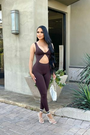 Chocolate Sleeveless Double Layered Stretchy Y2K Streetwear Jumpsuit