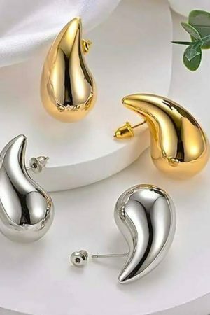 Chunky Gold & Silver Teardrop Huggies | Statement Earrings