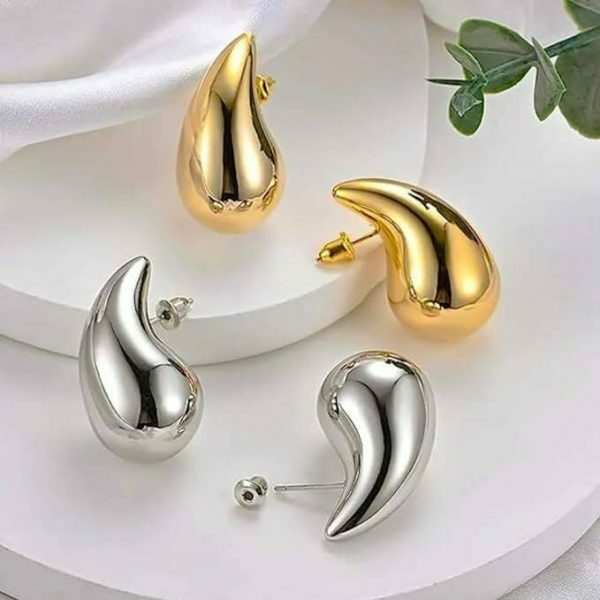 Chunky Gold & Silver Teardrop Huggies | Statement Earrings