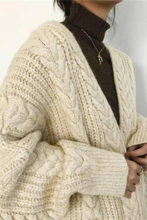 Chunky Knit Y2K Cardigan for Women, Streetwear Style