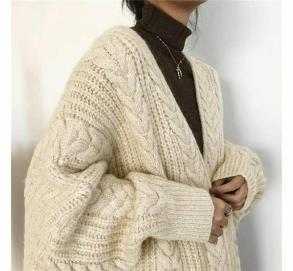 Chunky Knit Y2K Cardigan for Women, Streetwear Style