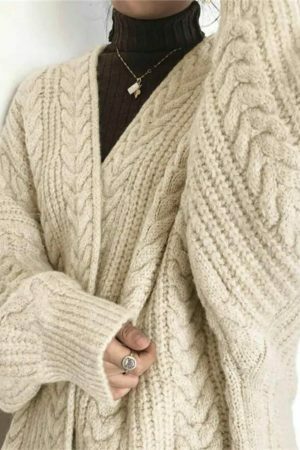 Chunky Knit Y2K Cardigan for Women, Streetwear Style