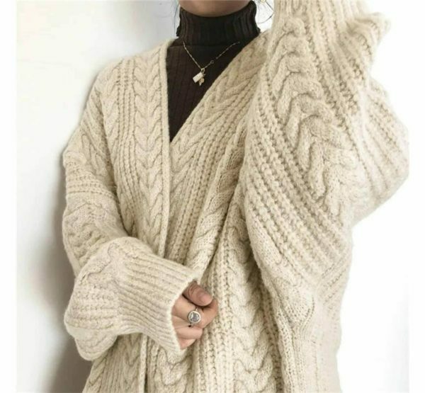 Chunky Knit Y2K Cardigan for Women, Streetwear Style