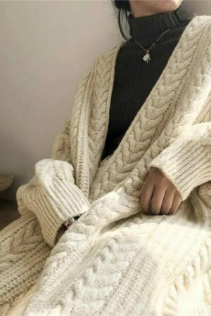 Chunky Knit Y2K Cardigan for Women, Streetwear Style