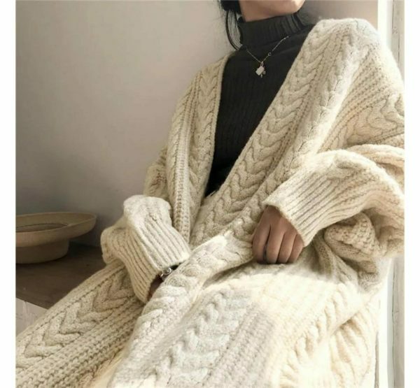 Chunky Knit Y2K Cardigan for Women, Streetwear Style