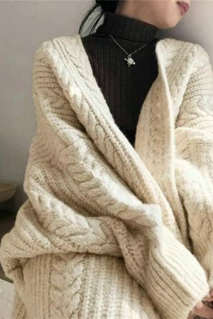 Chunky Knit Y2K Cardigan for Women, Streetwear Style