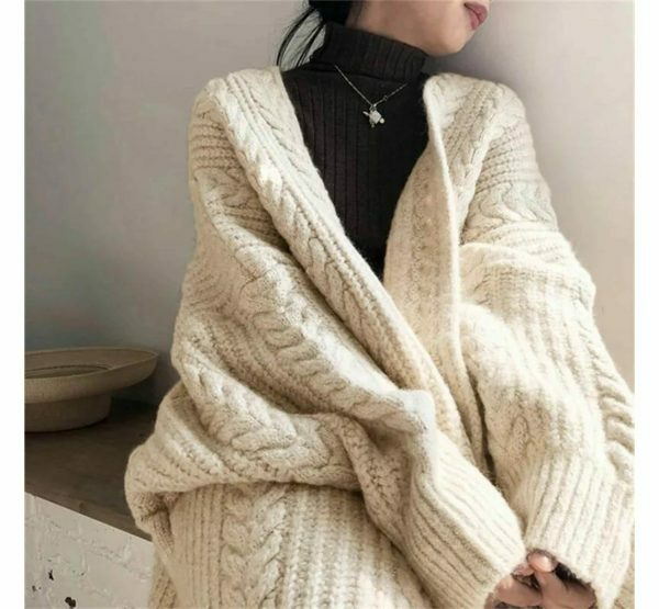 Chunky Knit Y2K Cardigan for Women, Streetwear Style