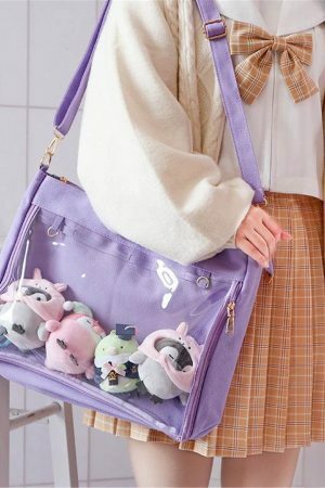 Clear Window Ita Bag: Kawaii Lolita Crossbody for Pins Display, Y2K Streetwear Shoulder School Bag