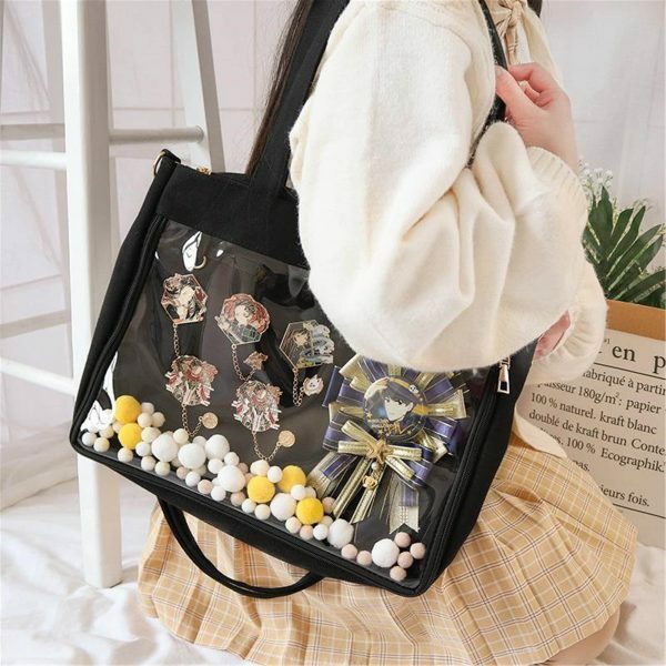 Clear Window Ita Bag: Kawaii Lolita Crossbody for Pins Display, Y2K Streetwear Shoulder School Bag