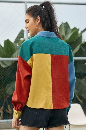 Colorful Velvet Hit Color Bomber Jacket | Y2K Streetwear Women's Top