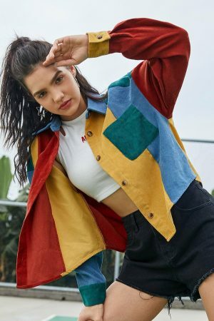 Colorful Velvet Hit Color Bomber Jacket | Y2K Streetwear Women's Top