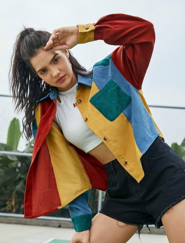 Colorful Velvet Hit Color Bomber Jacket | Y2K Streetwear Women's Top