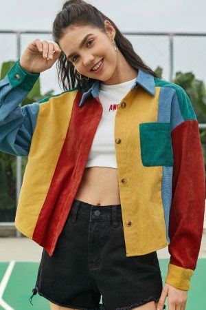 Colorful Velvet Hit Color Bomber Jacket | Y2K Streetwear Women's Top