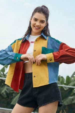 Colorful Velvet Hit Color Bomber Jacket | Y2K Streetwear Women's Top