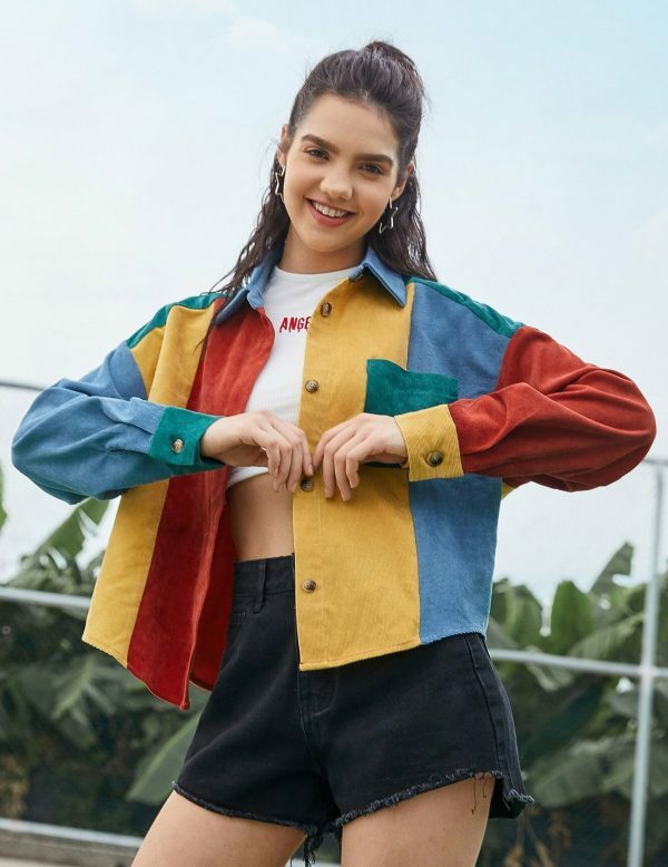 Colorful Velvet Hit Color Bomber Jacket | Y2K Streetwear Women's Top