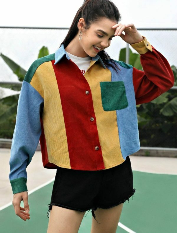 Colorful Velvet Hit Color Bomber Jacket | Y2K Streetwear Women's Top