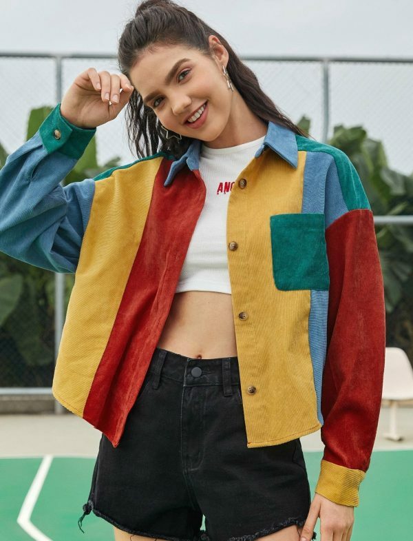 Colorful Velvet Hit Color Bomber Jacket | Y2K Streetwear Women's Top