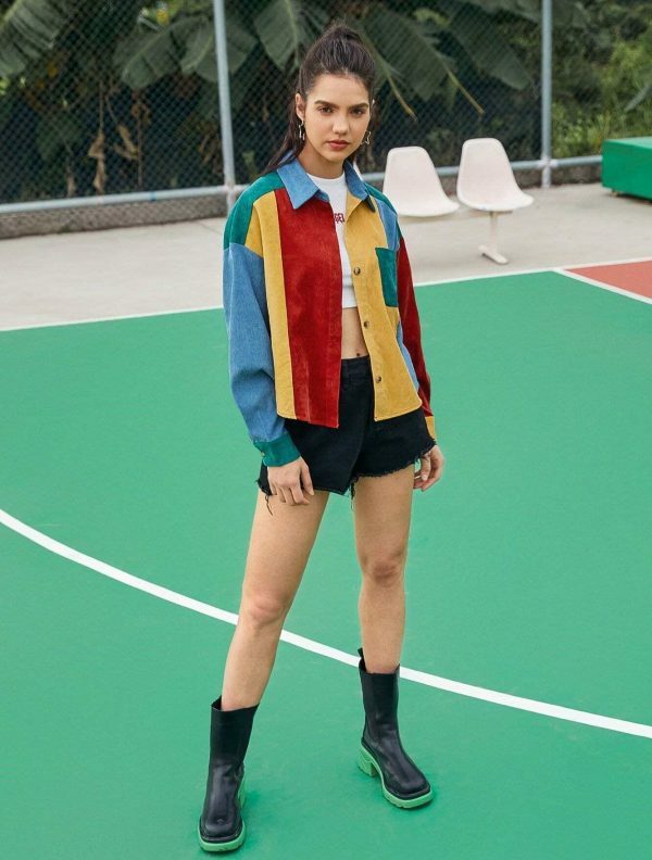 Colorful Velvet Hit Color Bomber Jacket | Y2K Streetwear Women's Top