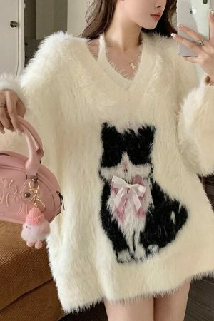 Comfy Kitty Y2K Oversized 2-Piece Dress - Girly Korean Streetwear