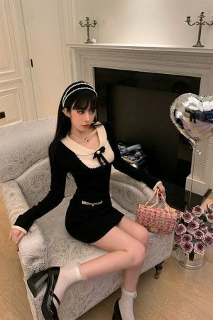 Comfy Knit Ribbon Decor Idol Style Dress - Y2K Streetwear Aesthetic