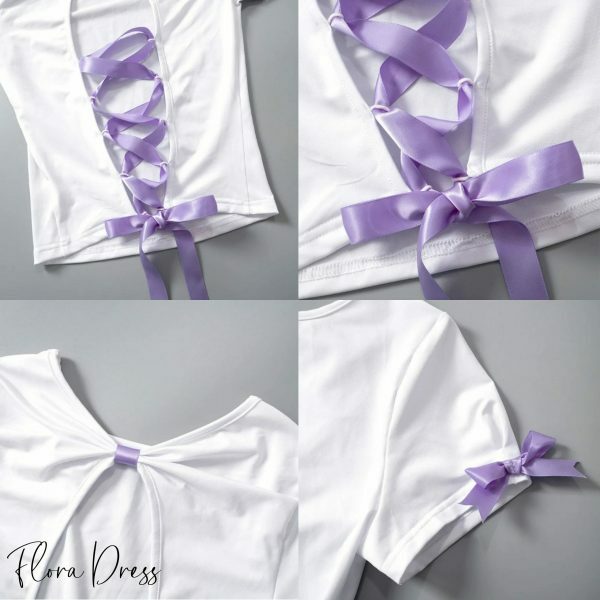 Coquette Bow Backless White Tshirt with Purple Bow