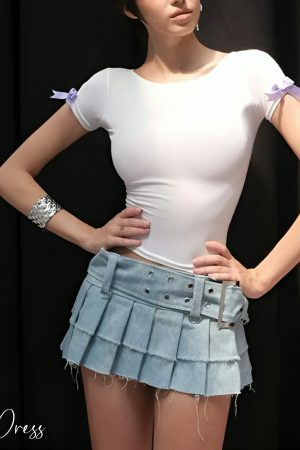 Coquette Bow Backless White Tshirt with Purple Bow