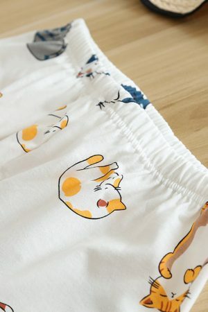 Cotton Cat Print Pajama Set | Y2K Streetwear Sleepwear for Women