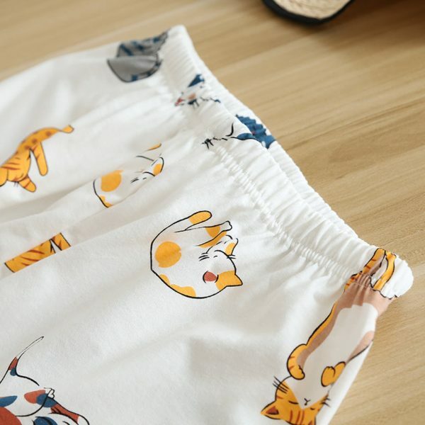 Cotton Cat Print Pajama Set | Y2K Streetwear Sleepwear for Women