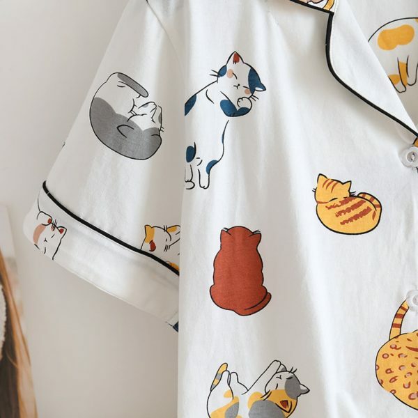 Cotton Cat Print Pajama Set | Y2K Streetwear Sleepwear for Women