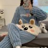 Cotton Winter Pajama Set: Thick Coral Fleece Streetwear Sleepwear