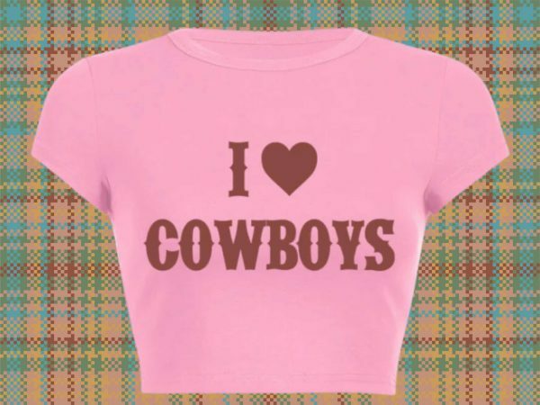 Cowboys Love Pink Y2K Slogan Tee, Harajuku Grunge Slim Trend Top