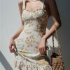 Cream Floral Milkmaid Mini Dress - Y2K Streetwear Aesthetic