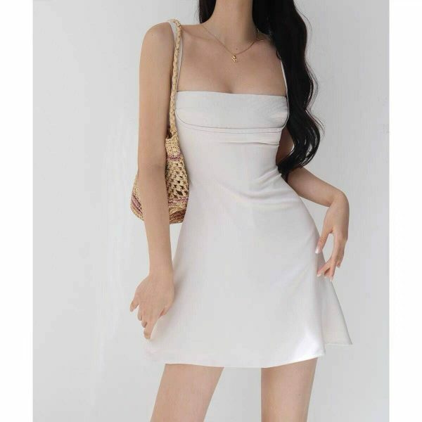 Creamy White Milkmaid Mini Strap Dress | Y2K Streetwear Aesthetic