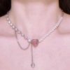 Crystal Pearl Heart Pendant Necklace