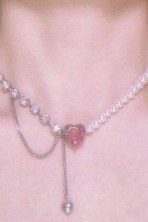 Crystal Pearl Heart Pendant Necklace