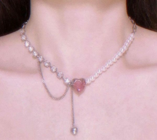 Crystal Pearl Heart Pendant Necklace