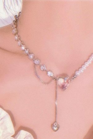 Crystal Pearl Heart Pendant Necklace