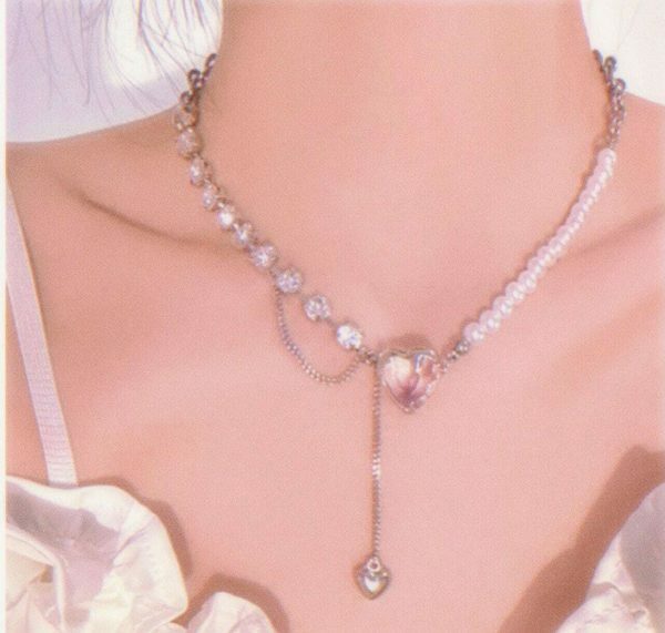 Crystal Pearl Heart Pendant Necklace