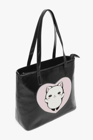 Curio Cat Kitty Heart Shaped Fashion Bag - Y2K Neko Love Tote