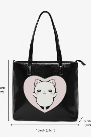 Curio Cat Kitty Heart Shaped Fashion Bag - Y2K Neko Love Tote