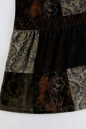 Cute Brown Y2K Streetwear Long Skirt with Boho Grunge Aesthetics