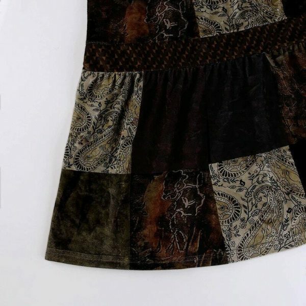 Cute Brown Y2K Streetwear Long Skirt with Boho Grunge Aesthetics