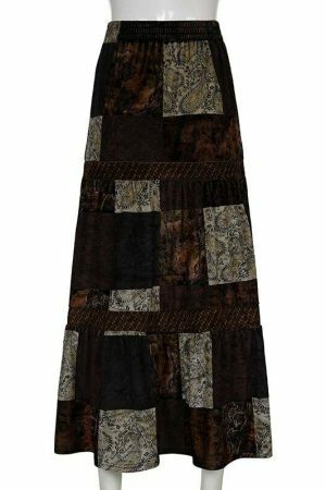 Cute Brown Y2K Streetwear Long Skirt with Boho Grunge Aesthetics