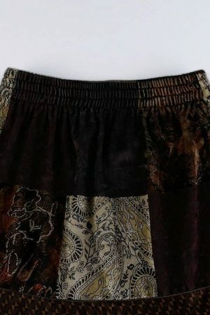 Cute Brown Y2K Streetwear Long Skirt with Boho Grunge Aesthetics