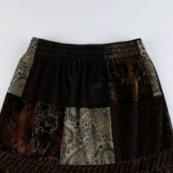 Cute Brown Y2K Streetwear Long Skirt with Boho Grunge Aesthetics