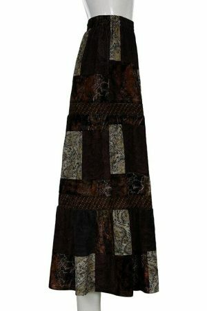 Cute Brown Y2K Streetwear Long Skirt with Boho Grunge Aesthetics